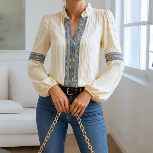 Amélie | Elegante Kanten Blouse met V-Hals